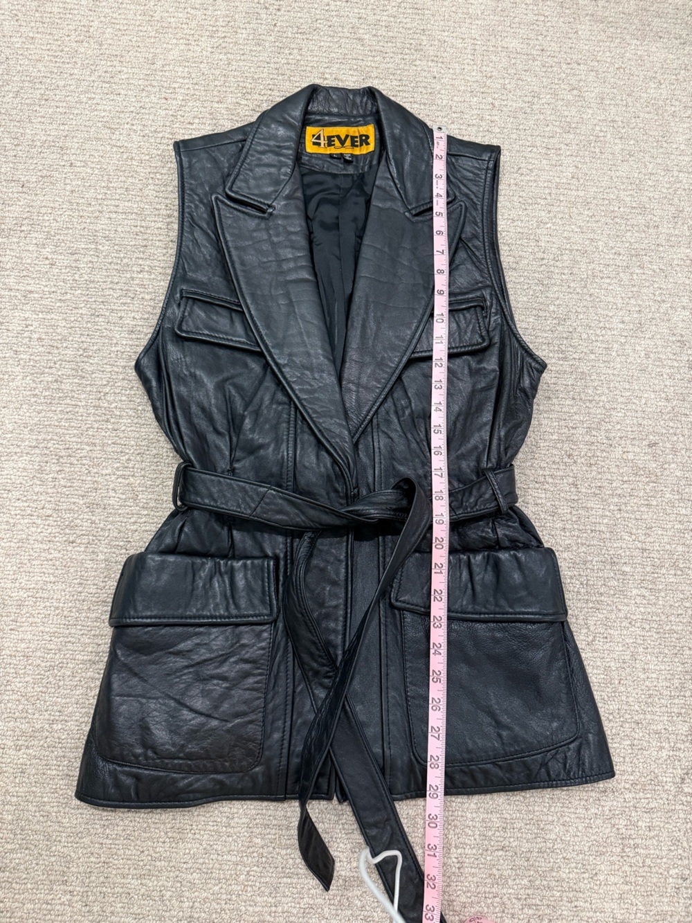 VINTAGE 1980’s 1990’s genuine leather belted vest sleeveless jacket 4 Ever brand - Picture 9 of 16
